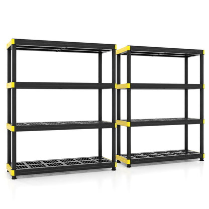 4-Tier Plastic Storage Shelf Heavy-Duty Utility Rack Freestanding Set of 2-Black