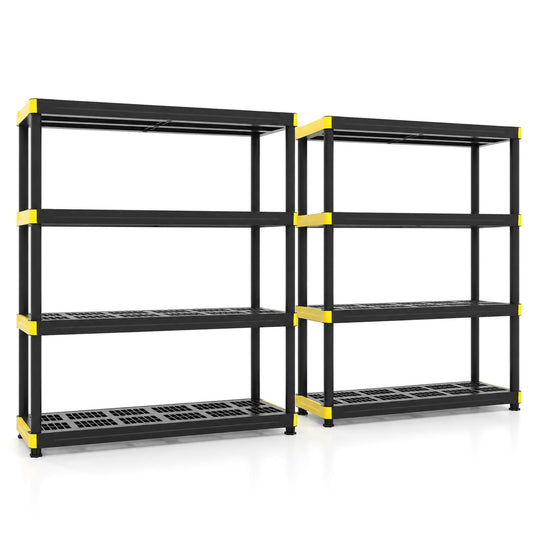 4-Tier Plastic Storage Shelf Heavy-Duty Utility Rack Freestanding Set of 2-Black