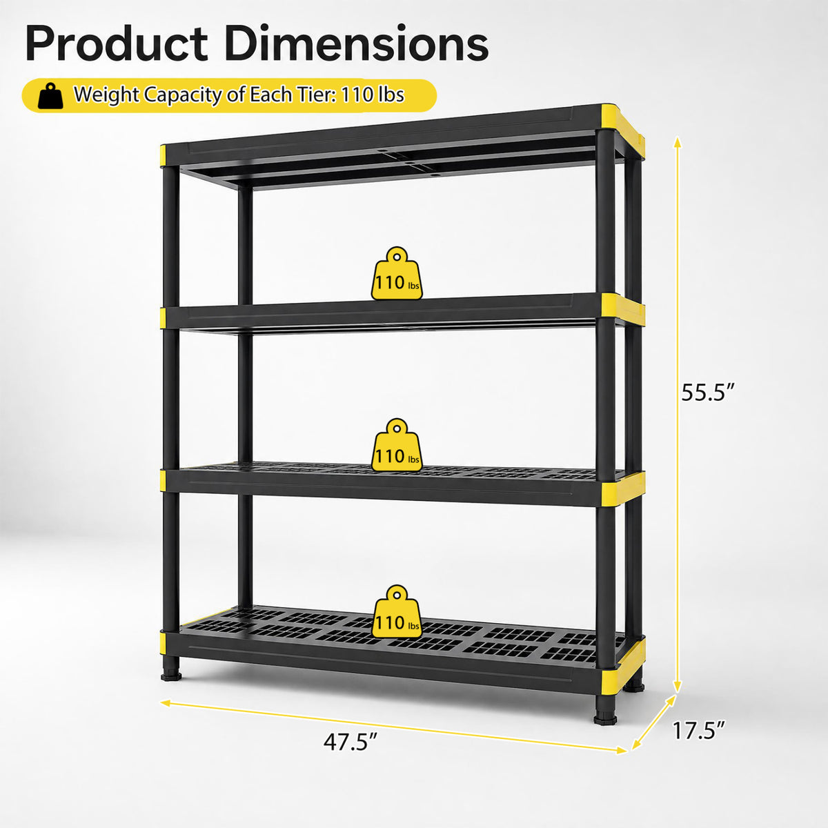 4-Tier Plastic Storage Shelf Heavy-Duty Utility Rack Freestanding Set of 2-Black