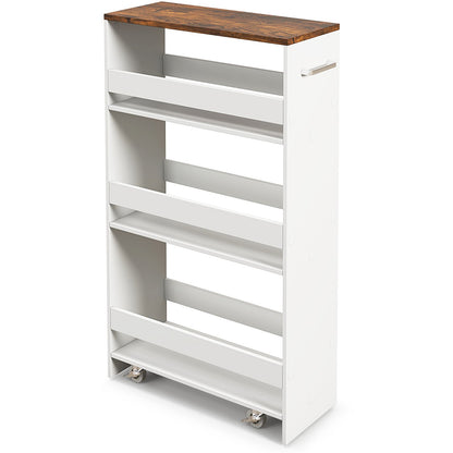 4-Tier Rolling Storage Cart Slim Kitchen Cart on Wheels with Open Shelves and Handle-Black