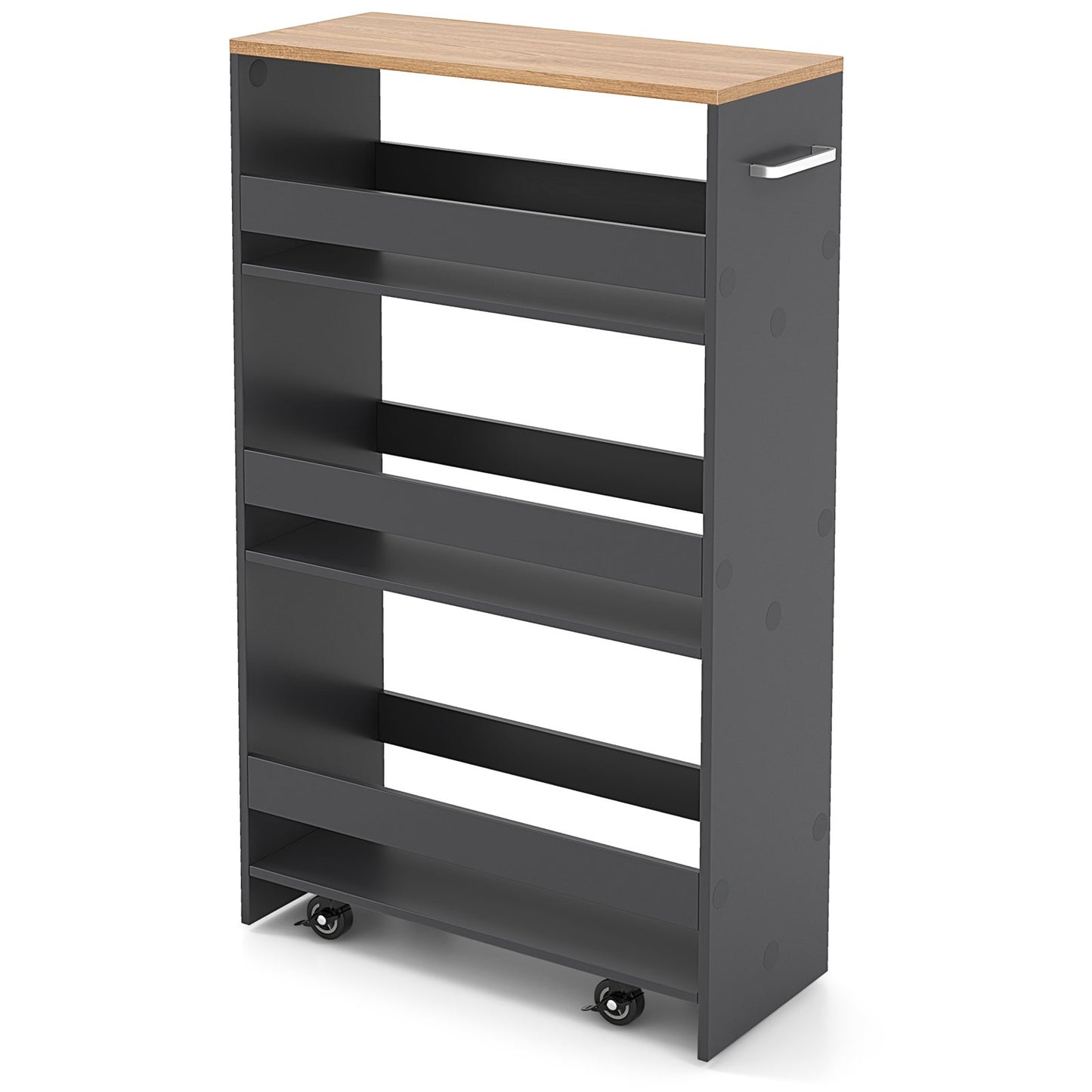 4-Tier Rolling Storage Cart Slim Kitchen Cart on Wheels with Open Shelves and Handle-Black