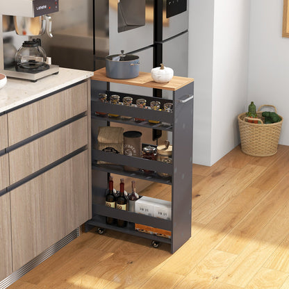 4-Tier Rolling Storage Cart Slim Kitchen Cart on Wheels with Open Shelves and Handle-Black
