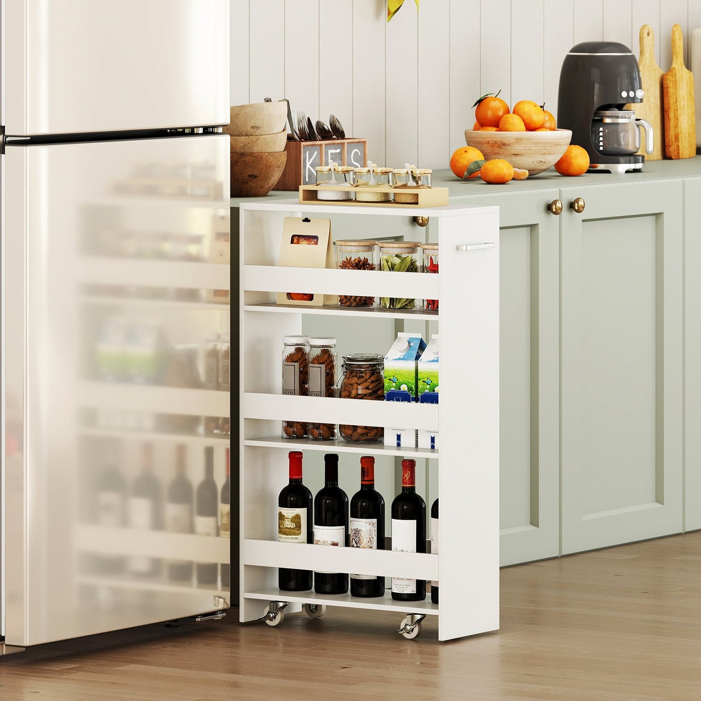 4-Tier Rolling Storage Cart Slim Kitchen Cart on Wheels with Open Shelves and Handle-Black