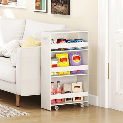 4-Tier Rolling Storage Cart Slim Kitchen Cart on Wheels with Open Shelves and Handle-Black