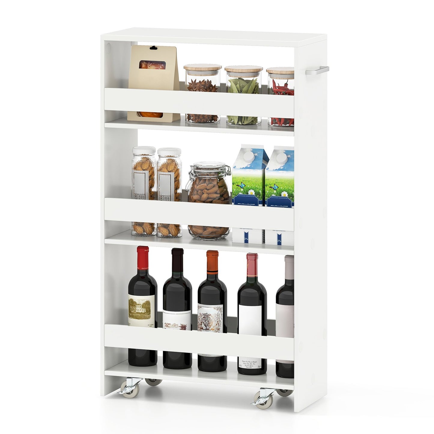 4-Tier Rolling Storage Cart Slim Kitchen Cart on Wheels with Open Shelves and Handle-Black