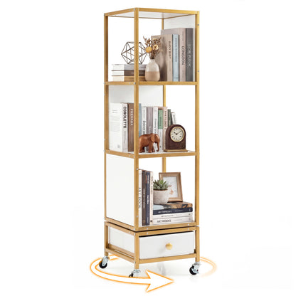 Gray 4-tier rotating bookshelf on wheels with removable drawer, designed for home office storage by Direct by Wilsons Home Store.