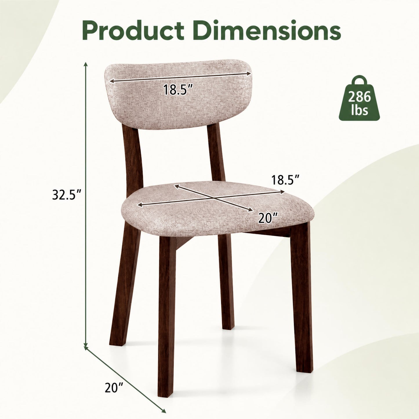 4 Upholstered Chairs with Solid Rubber Wood Frame and Curved Backrest for Dining Room-Brown