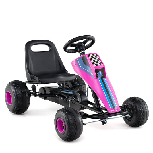 4-Wheel Ride On Toy Pedal Go Kart for Kids with Steering Wheel and Safe Handbrake-Pink