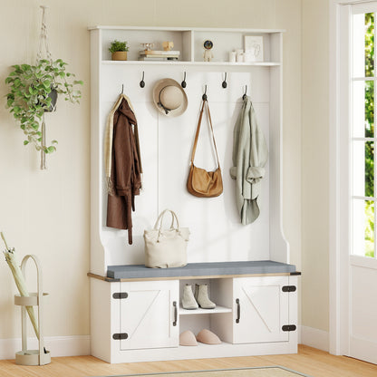 4-in-1 68.5 Inch Tall Coat Rack with Cushioned Bench and Shoe Storage-White