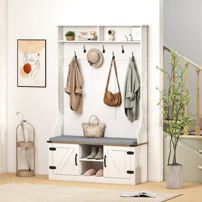 4-in-1 68.5 Inch Tall Coat Rack with Cushioned Bench and Shoe Storage-White