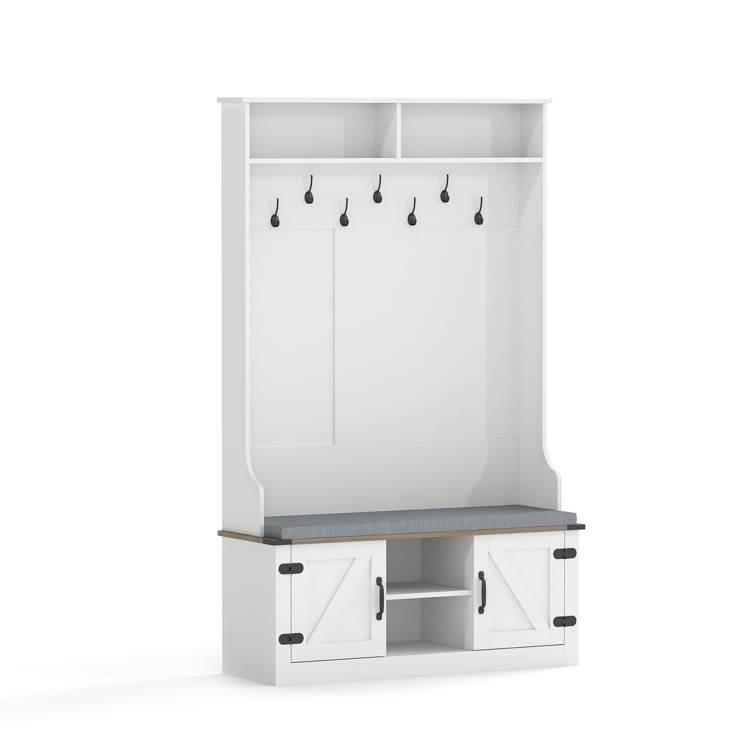 4-in-1 68.5 Inch Tall Coat Rack with Cushioned Bench and Shoe Storage-White