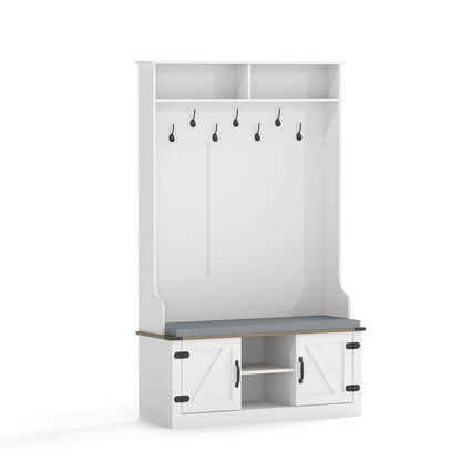 4-in-1 68.5 Inch Tall Coat Rack with Cushioned Bench and Shoe Storage-White