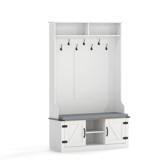 4-in-1 68.5 Inch Tall Coat Rack with Cushioned Bench and Shoe Storage-White