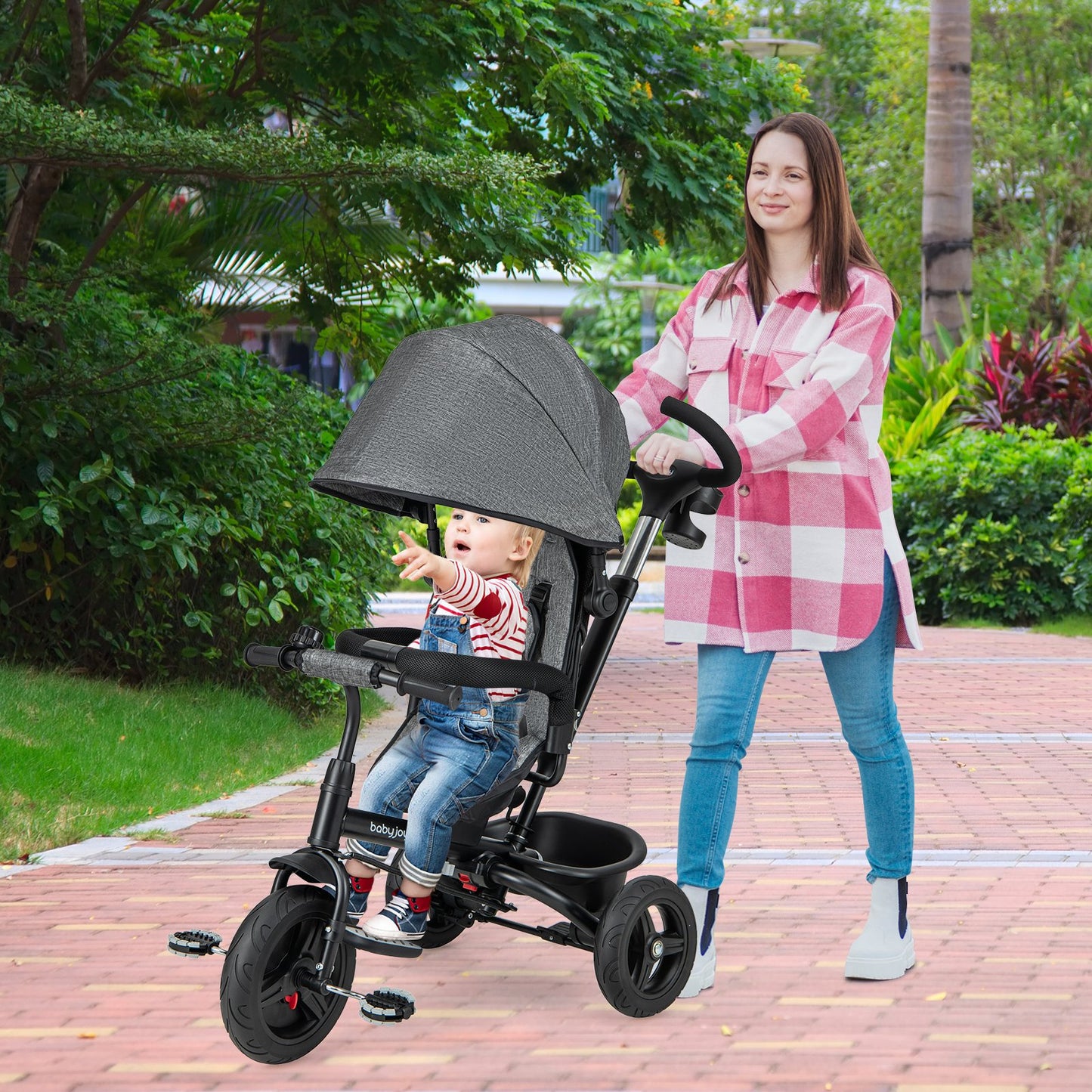 4-in-1 Baby Tricycle Toddler Trike with Reversible Seat and 5-Point Safety Harness-Black