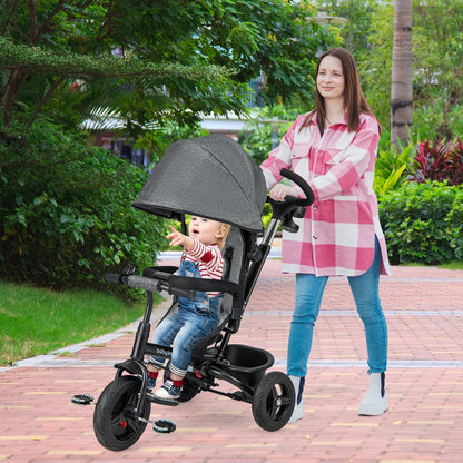 4-in-1 Baby Tricycle Toddler Trike with Reversible Seat and 5-Point Safety Harness-Black