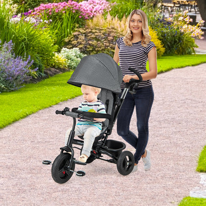 4-in-1 Baby Tricycle Toddler Trike with Reversible Seat and 5-Point Safety Harness-Black