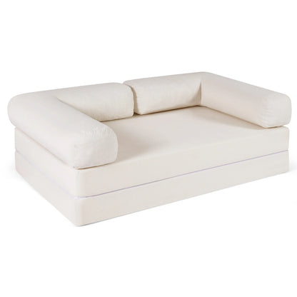 4-in-1 Convertible Folding Sofa Bed with Comfy Corduroy Cover-Beige
