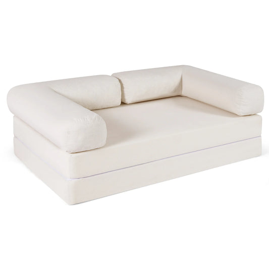 4-in-1 Convertible Folding Sofa Bed with Comfy Corduroy Cover-Beige