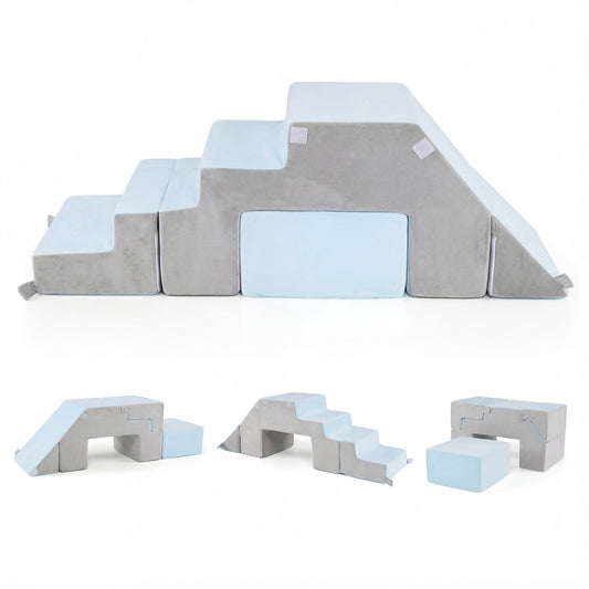 Gray 4-in-1 foam climbing blocks and slide for toddlers, indoor climber and play set by Wilsons Home Store.