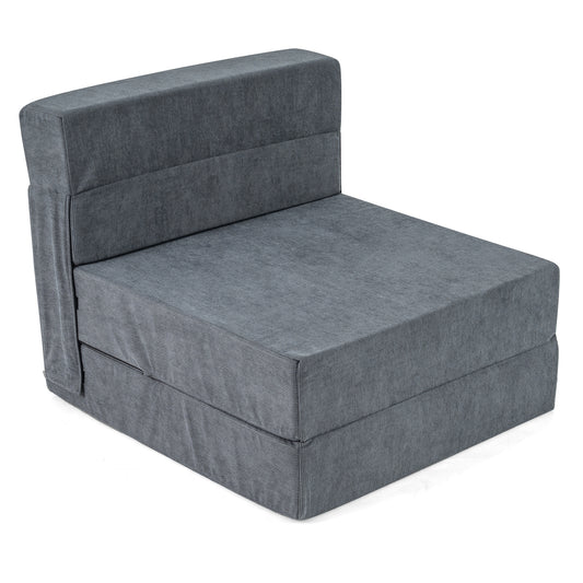 4-in-1 Folding Sofa Bed with Corduroy Cover and Smooth Zipper for Living Room-Gray
