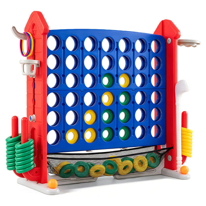4-in-1 Height Adjustable Row Connect Game with Mesh Net and Carrying Bag-Blue