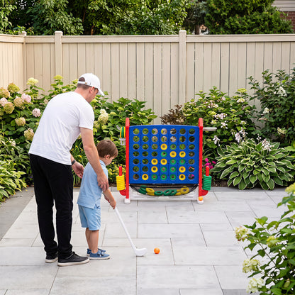 4-in-1 Height Adjustable Row Connect Game with Mesh Net and Carrying Bag-Blue