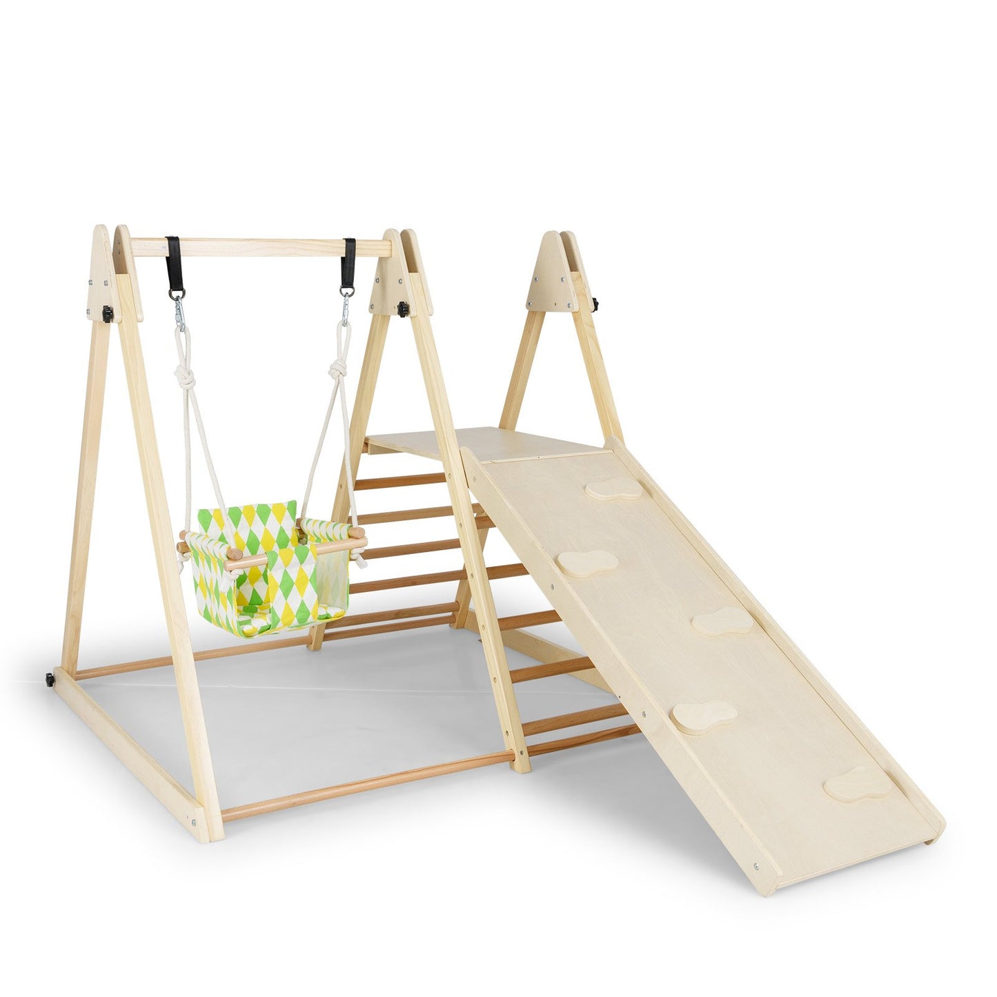 4-in-1 Indoor Jungle Gym with Baby Swing and Climbing Ramp-Multicolor