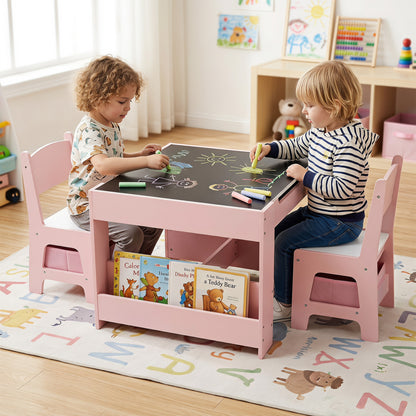 4 in 1 Kids Table and Chairs with Building Blocks and Bookshelves-Grey