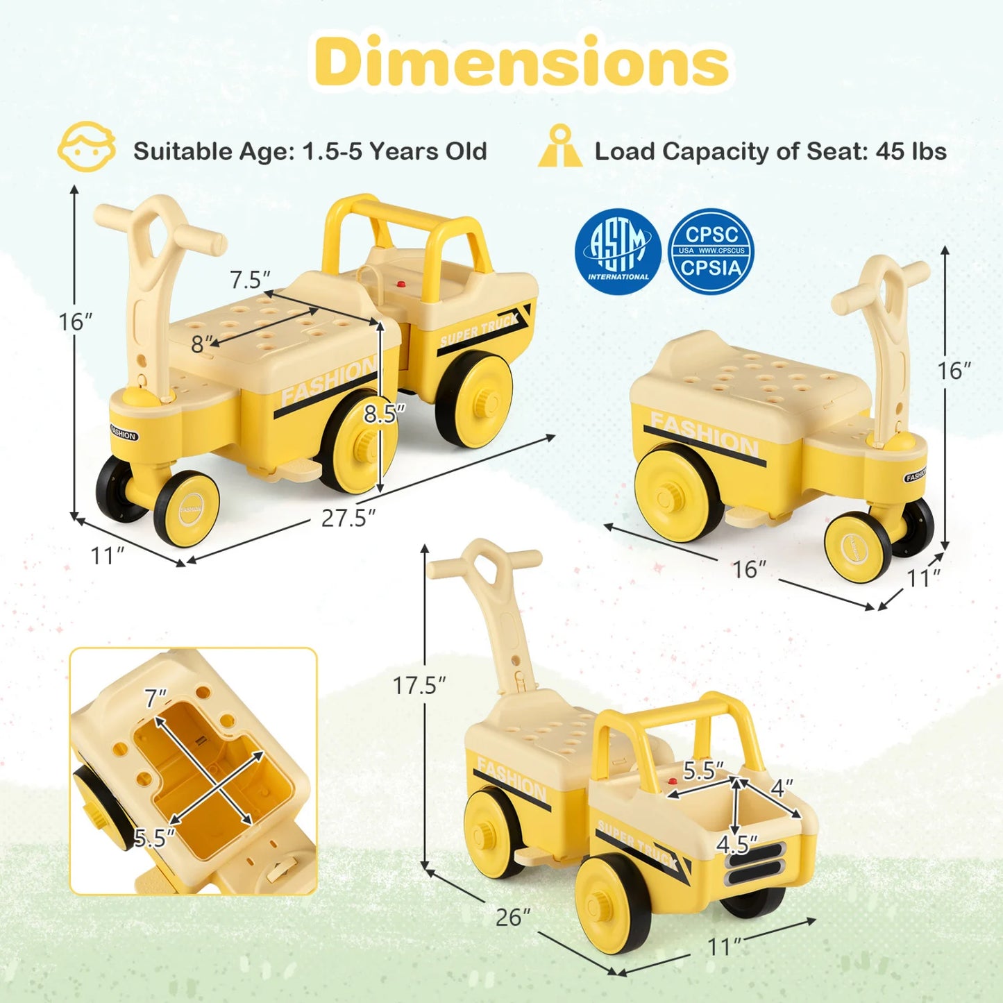 Green 4-in-1 ride-on push car for boys and girls with music and under-seat storage, suitable for toddlers and young children.