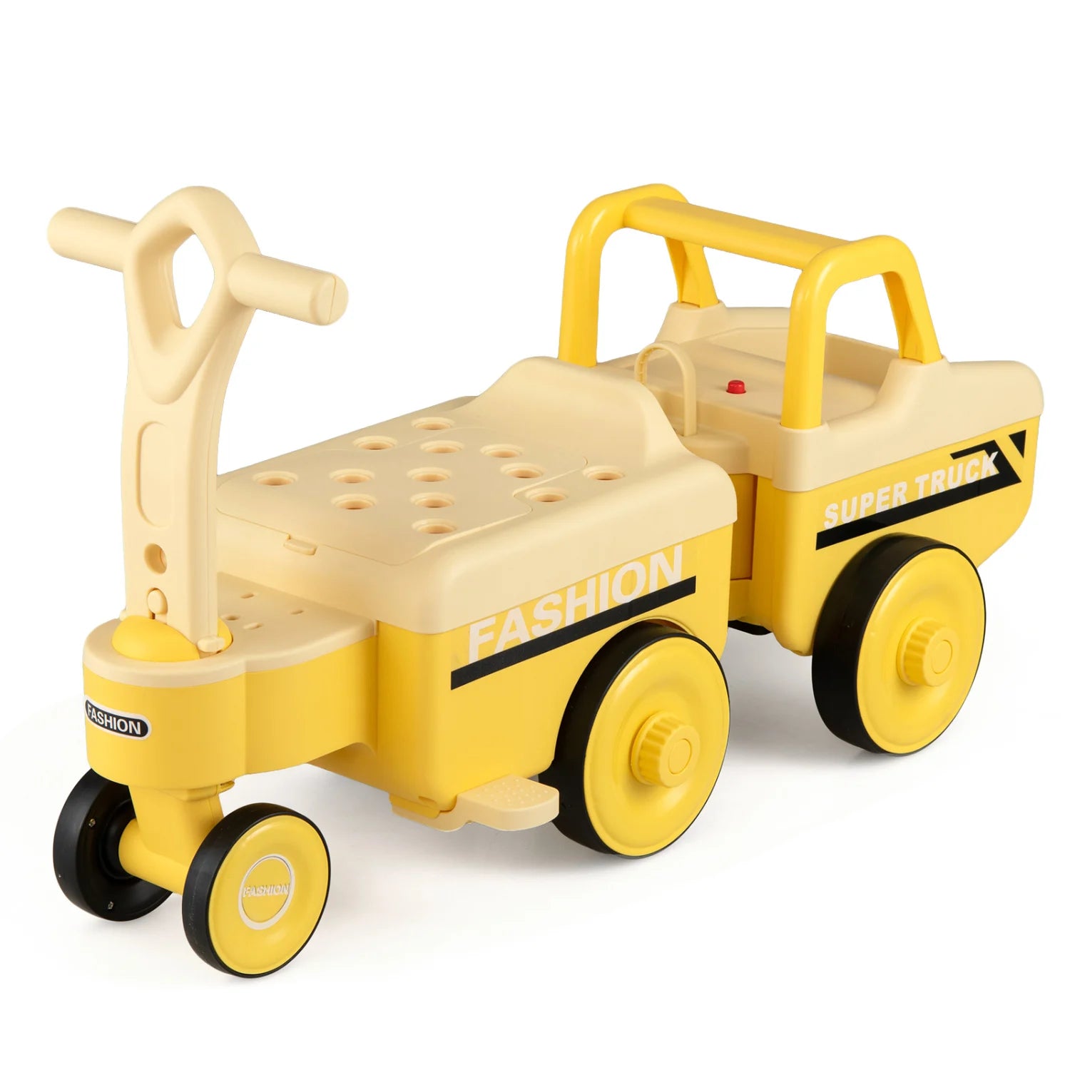 Green 4-in-1 ride on push car for boys and girls with music and under-seat storage, ideal for early childhood play.