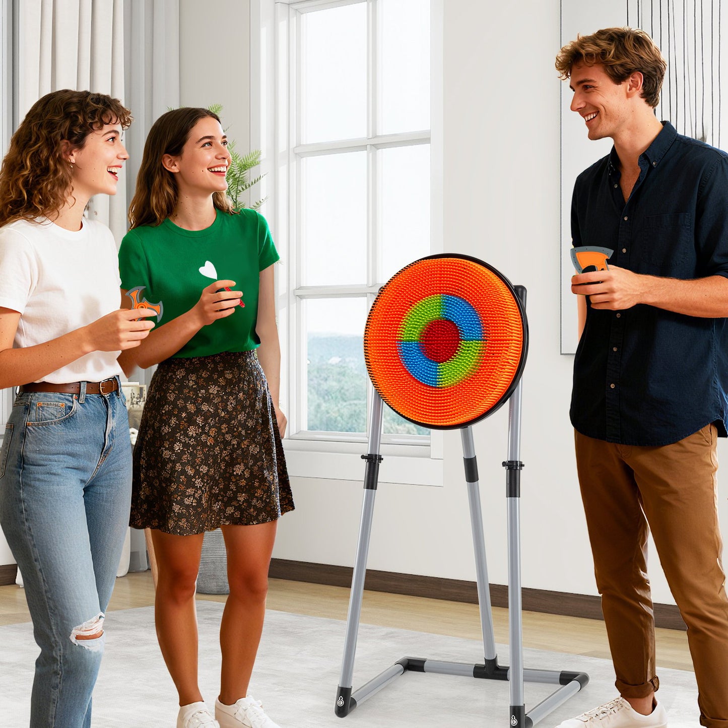 4 in 1 Throwing Target Set Kids Throwing Game with Bristle Target and 3 Throwing axes