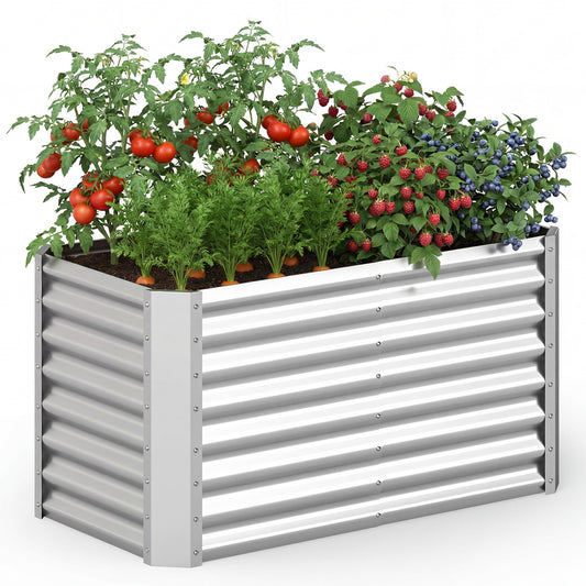 4 x 2 x 2 FT Galvanized Raised Garden Bed Rectangular Galvanized Metal Planter Box-Silver