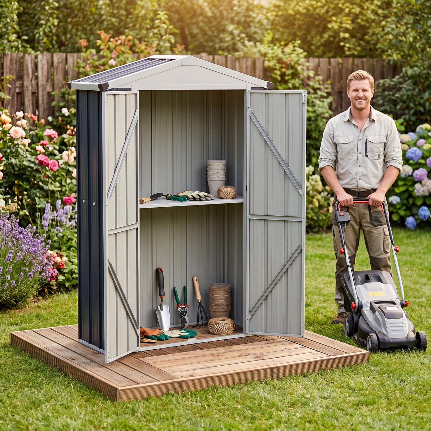 4 x 2 x 6 FT Outdoor Storage Shed with Sloping Roof and Lockable Door-Gray