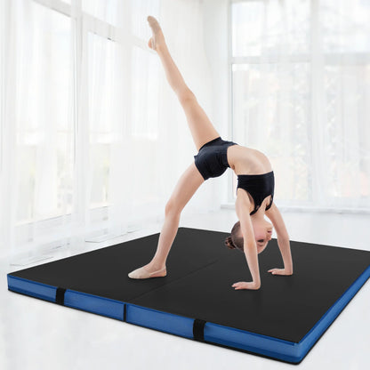 4ft x 4ft x 4in Bi-Folding Gymnastic Tumbling Mat with Handles and Cover-Black