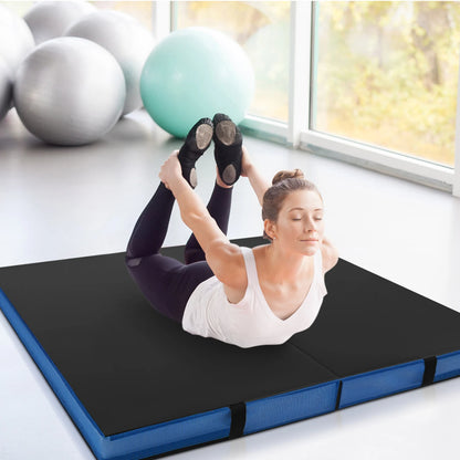 4ft x 4ft x 4in Bi-Folding Gymnastic Tumbling Mat with Handles and Cover-Black