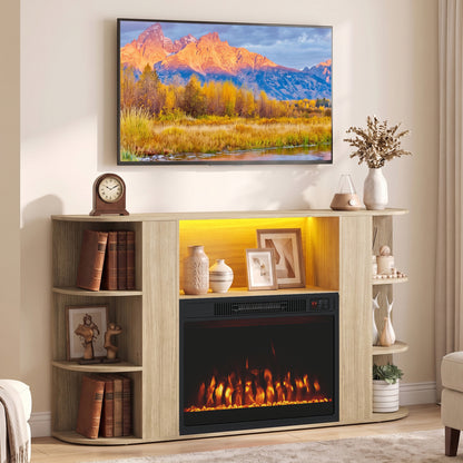 50” Fireplace TV Stand with RGB Lights and 23” Electric Fireplace for Living Room-Natural