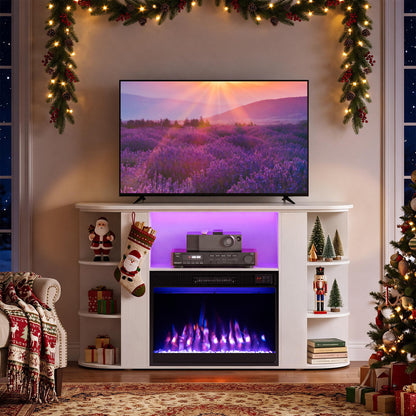 50” Fireplace TV Stand with RGB Lights and 23” Electric Fireplace for Living Room-Natural