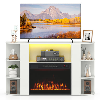 50” Fireplace TV Stand with RGB Lights and 23” Electric Fireplace for Living Room-Natural