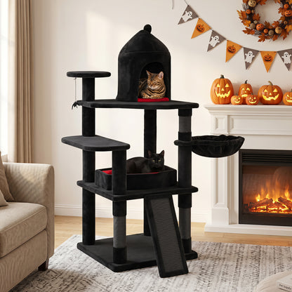50 Inch Gothic Multi-level Cat Tree with House for Indoor Cats