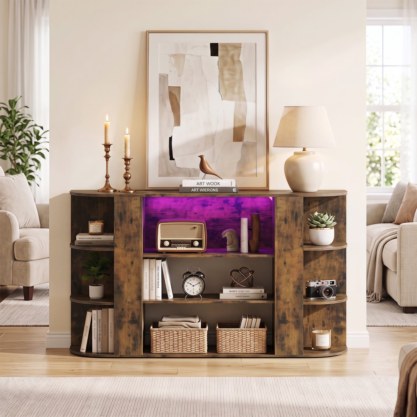 50 Inch TV Stand for 55 Inch TV with RGB Lights Entertainment Center with Adjustable and Removable Shelf-Rustic Brown