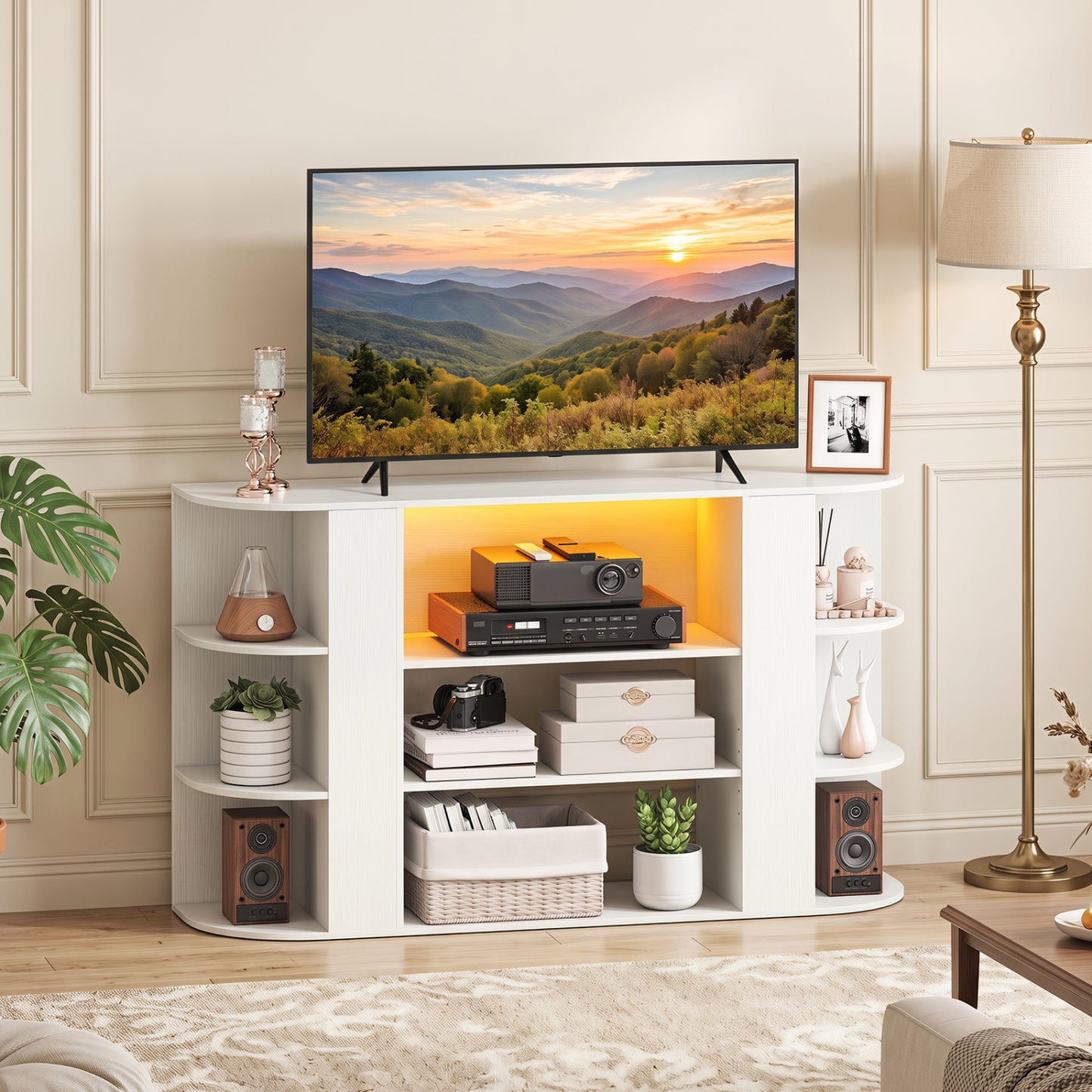 50 Inch TV Stand for 55 Inch TV with RGB Lights Entertainment Center with Adjustable and Removable Shelf-Rustic Brown