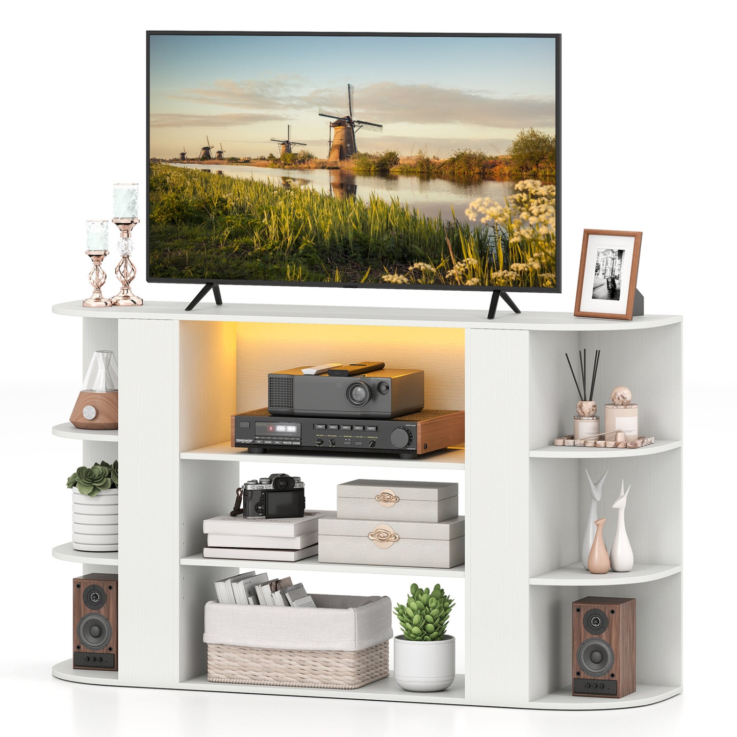 50 Inch TV Stand for 55 Inch TV with RGB Lights Entertainment Center with Adjustable and Removable Shelf-Rustic Brown