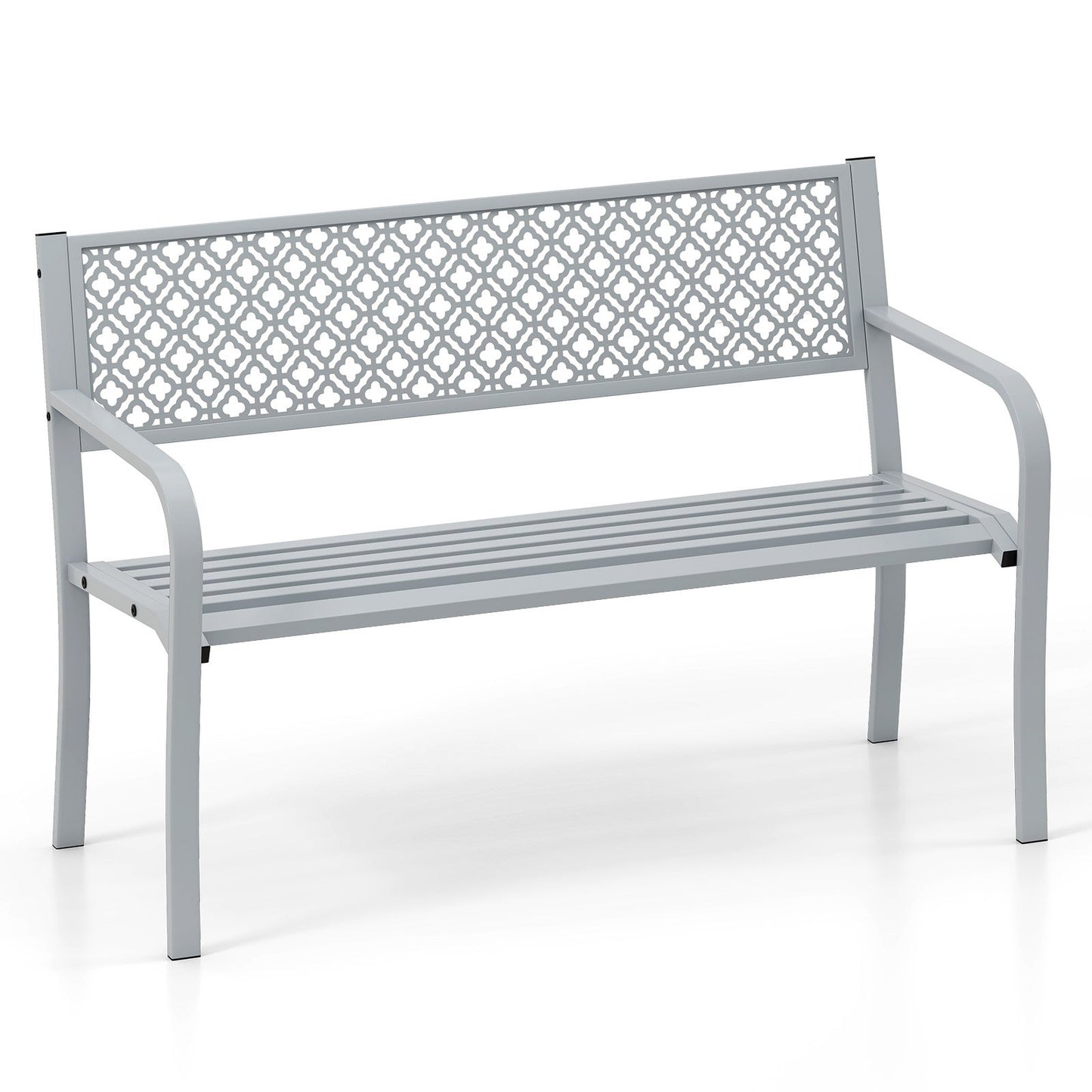 50 Inches Outdoor Garden Bench with Geometric Lattice Backrest and Slatted Seat-Black