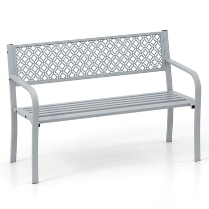 50 Inches Outdoor Garden Bench with Geometric Lattice Backrest and Slatted Seat-Black
