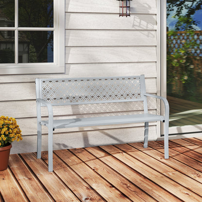 50 Inches Outdoor Garden Bench with Geometric Lattice Backrest and Slatted Seat-Black