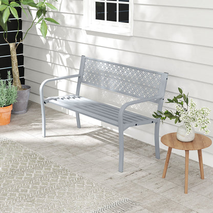 50 Inches Outdoor Garden Bench with Geometric Lattice Backrest and Slatted Seat-Black