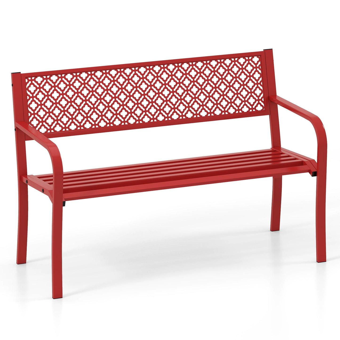 50 Inches Outdoor Garden Bench with Geometric Lattice Backrest and Slatted Seat-Black