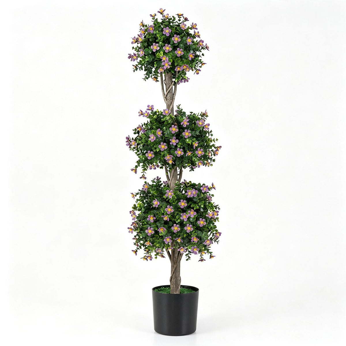 51" Artificial Topiary Tree with 3 Topiary Balls Sun-Resistant Fake Bushes-Purple