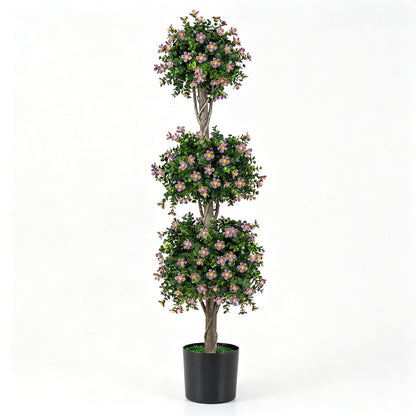 51" Artificial Topiary Tree with 3 Topiary Balls Sun-Resistant Fake Bushes-Purple