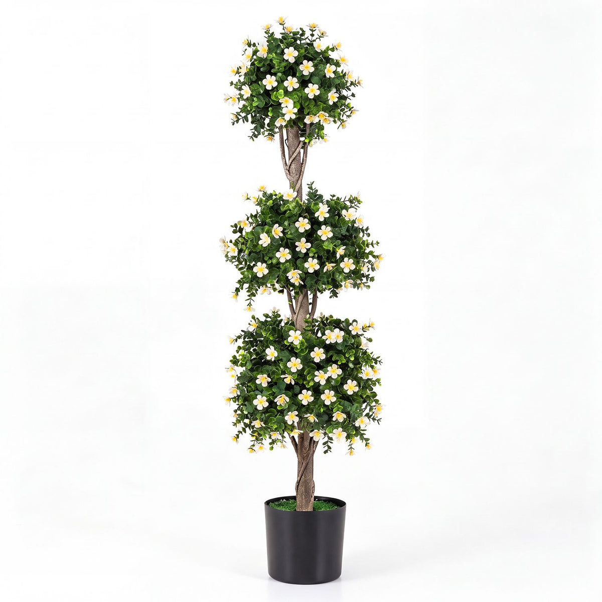 51" Artificial Topiary Tree with 3 Topiary Balls Sun-Resistant Fake Bushes-Purple